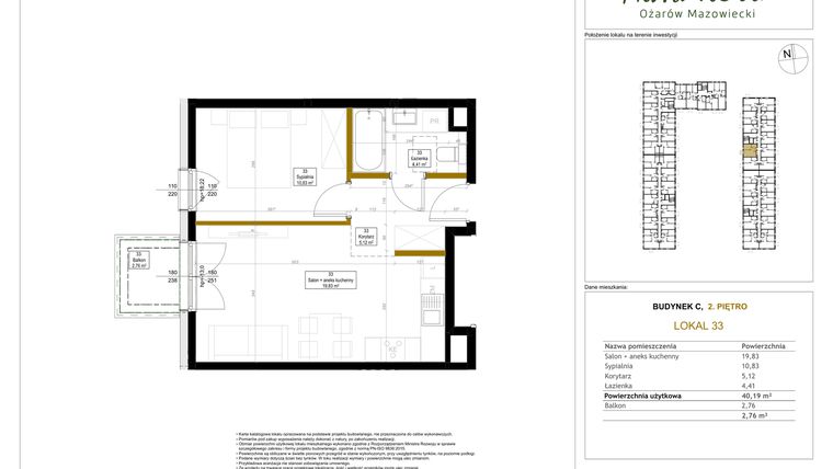Rzut - Mieszkanie na sprzedaż 2 pokoje o powierzchni 40,19 m² - numer 33 w Aura Nova etap II