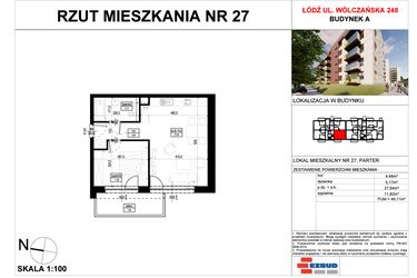 Rzut - Mieszkanie na sprzedaż 2 pokoje o powierzchni 49,11 m² - numer A.27 w Wólczańska 248 - etap II