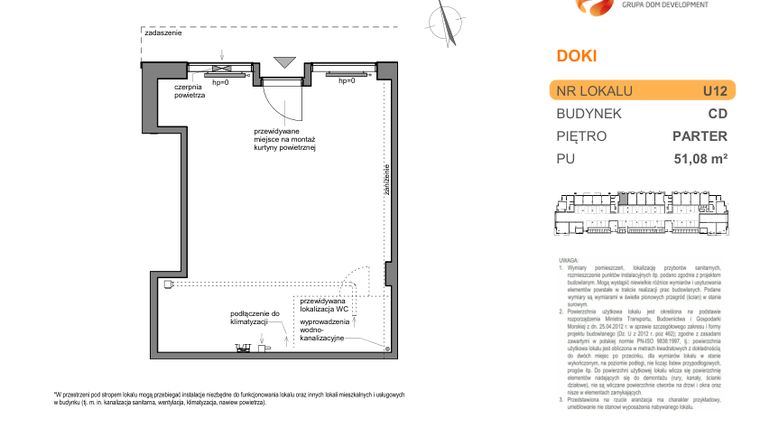 Rzut - Lokal użytkowy na sprzedaż 1 pokój o powierzchni 51,08 m² - numer DK/CD/U12 w DOKI Living