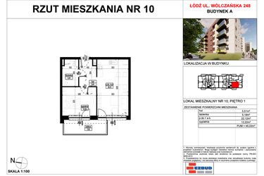 Rzut - Mieszkanie na sprzedaż 2 pokoje o powierzchni 45,03 m² - numer A.10 w Wólczańska 248 - etap II