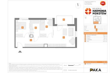 Rzut - Mieszkanie na sprzedaż 3 pokoje o powierzchni 51,09 m² - numer C.10 w Osiedle Harmonia Mokotów