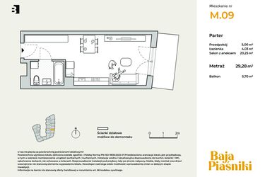 Rzut - Mieszkanie na sprzedaż 1 pokój o powierzchni 29,28 m² - numer M09 w Baja Piaśniki