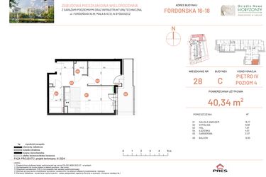 Rzut - Mieszkanie na sprzedaż 2 pokoje o powierzchni 40,34 m² - numer 18.28 w Osiedle Nowe Horyzonty etap II