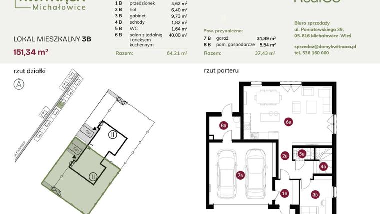 Rzut - Dom na sprzedaż 6 pokoi o powierzchni 151,34 m² - numer 3B w Michałowice Kwitnąca