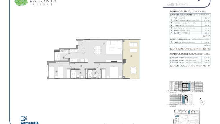 Rzut - Mieszkanie na sprzedaż 2 pokoje o powierzchni 80,97 m² - numer 160 w Valonia - Alicante