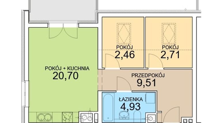 Rzut - Mieszkanie na sprzedaż 3 pokoje o powierzchni 50,25 m² - numer 12B.22 w Łężyca Inwestycyjna