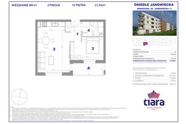 Rzut - Mieszkanie na sprzedaż 2 pokoje o powierzchni 41,96 m² - numer 41 w Osiedle Janowiecka