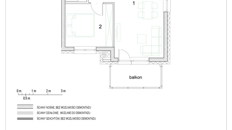 Rzut - Mieszkanie na sprzedaż 2 pokoje o powierzchni 36,69 m² - numer F1/P3/9 w Osiedle Jodłowa bud. F