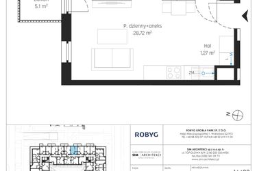 Rzut - Mieszkanie na sprzedaż 1 pokój o powierzchni 33,98 m² - numer J.1M20 w Nadmotławie Apartments etap J