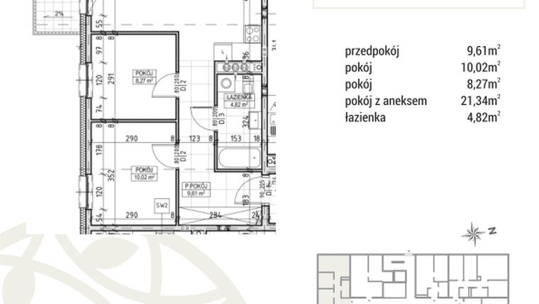 Rzut - Mieszkanie na sprzedaż 3 pokoje o powierzchni 54,06 m² - numer A2.01.17 w Zakątek Flora