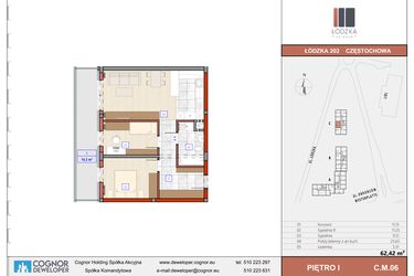 Rzut - Mieszkanie na sprzedaż 3 pokoje o powierzchni 62,46 m² - numer C.M.06 w Łódzka Osiedle