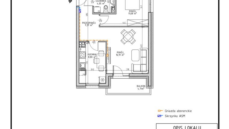Rzut - Mieszkanie na sprzedaż 2 pokoje o powierzchni 48,71 m² - numer M18 w Osiedle Foresto etap 2