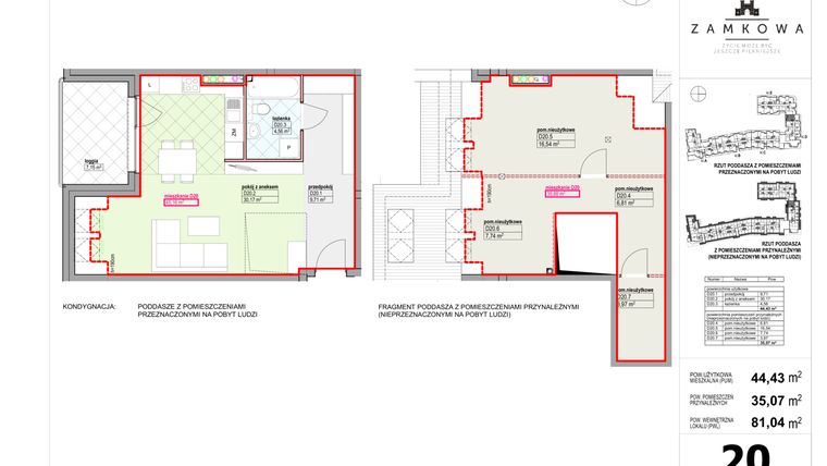 Rzut - Mieszkanie na sprzedaż 2 pokoje o powierzchni 81,04 m² - numer D.20 w Kamienica Zamkowa