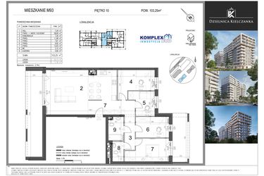 Rzut - Mieszkanie na sprzedaż 5 pokoi o powierzchni 103,25 m² - numer 93 w Dzielnica Kielczanka etap II