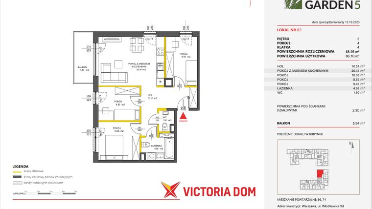 Rzut - Mieszkanie na sprzedaż 4 pokoje o powierzchni 68,95 m² - numer 82 w Nova Viva Garden 5