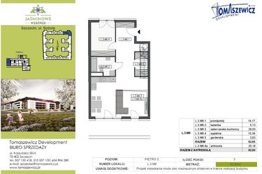 Rzut - Mieszkanie na sprzedaż 3 pokoje o powierzchni 82,83 m² - numer L3M6 w Jaśminowe Wzgórze - etap II