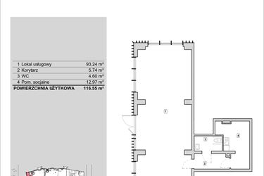 Rzut - Lokal użytkowy na sprzedaż 1 pokój o powierzchni 116,55 m² - numer H1-U-0-1 w Heyki City
