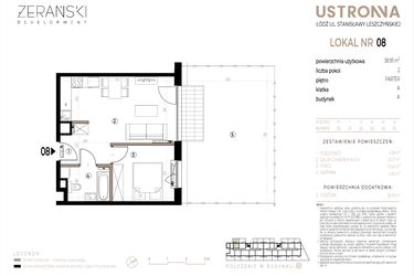Rzut - Mieszkanie na sprzedaż 2 pokoje o powierzchni 38,95 m² - numer A008 w Ustronna