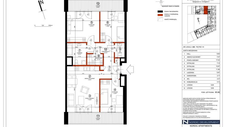 Rzut - Mieszkanie na sprzedaż 4 pokoje o powierzchni 85,66 m² - numer B.VII.236 w Nordic Haven