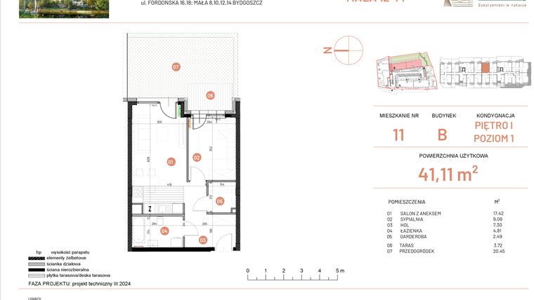 Rzut - Mieszkanie na sprzedaż 2 pokoje o powierzchni 41,11 m² - numer 14.11 w Osiedle Nowe Horyzonty etap III