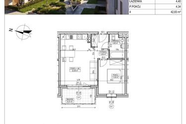 Rzut - Mieszkanie na sprzedaż 2 pokoje o powierzchni 42,83 m² - numer M.B7.03.25 w Osiedle Harmonia bud. B7
