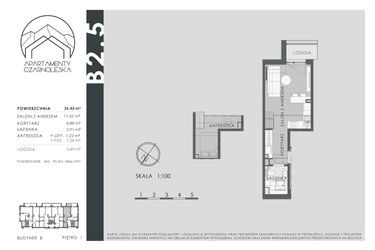 Rzut - Mieszkanie na sprzedaż 1 pokój o powierzchni 26,43 m² - numer B2.5 w Apartamenty Czarnoleska