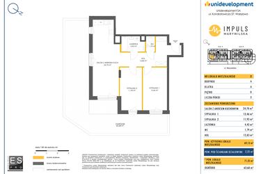 Rzut - Mieszkanie na sprzedaż 3 pokoje o powierzchni 69,13 m² - numer A/2 w Impuls Marywilska