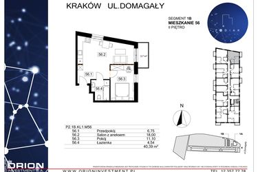 Rzut - Mieszkanie na sprzedaż 2 pokoje o powierzchni 40,39 m² - numer 39/56 w Zodiak