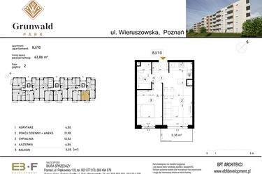 Rzut - Mieszkanie na sprzedaż 2 pokoje o powierzchni 43,86 m² - numer 8 J/10 w Grunwald Park