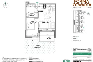 Rzut - Mieszkanie na sprzedaż 2 pokoje o powierzchni 47,02 m² - numer C2-3 w Forma Otwarta etap C
