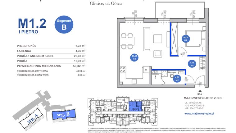 Rzut - Mieszkanie na sprzedaż 2 pokoje o powierzchni 48,94 m² - numer M1.2 w Osiedle Majowe 2.0