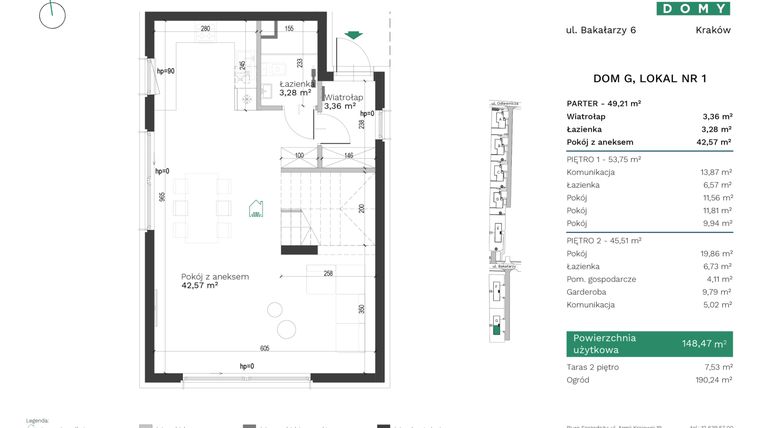 Rzut - Mieszkanie na sprzedaż 5 pokoi o powierzchni 148,47 m² - numer G1 w Destino Domy