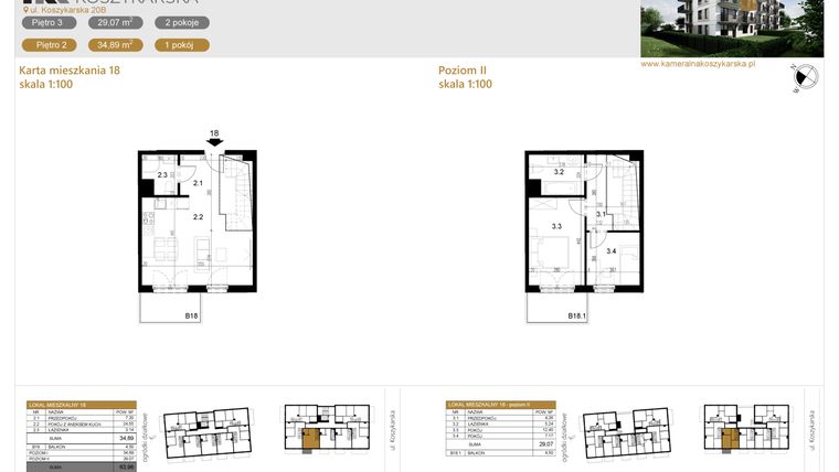 Rzut - Mieszkanie na sprzedaż 3 pokoje o powierzchni 63,96 m² - numer LM18 w Kameralna Koszykarska