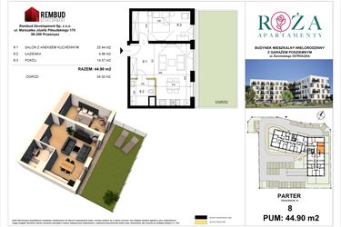 Rzut - Mieszkanie na sprzedaż 2 pokoje o powierzchni 44,9 m² - numer M  8 w Apartamenty Róża