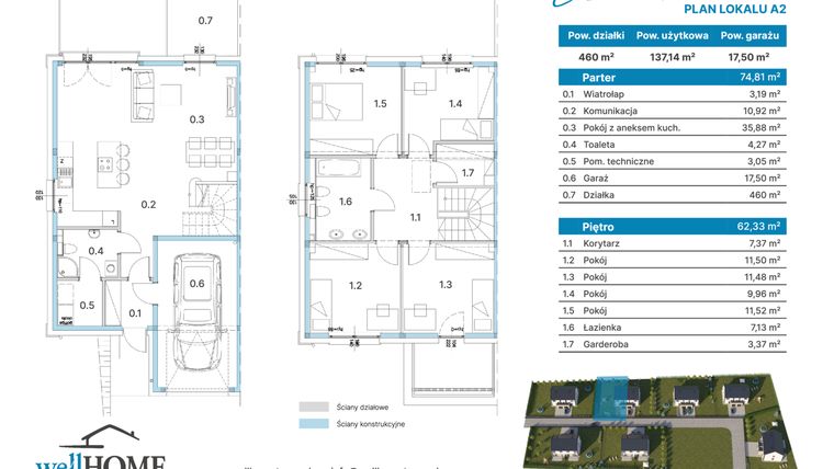 Rzut - Dom na sprzedaż 5 pokoi o powierzchni 137,14 m² - numer A2 w Łozina I