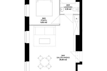 Rzut - Mieszkanie na sprzedaż 2 pokoje o powierzchni 37,99 m² - numer 24 w Garbary 40