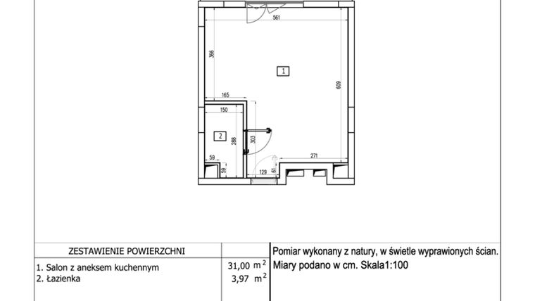 Rzut - Mieszkanie na sprzedaż 1 pokój o powierzchni 34,97 m² - numer 103 w Aquamarina Dąbki
