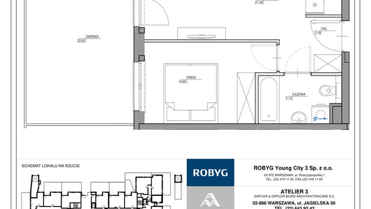 Rzut - Mieszkanie na sprzedaż 2 pokoje o powierzchni 38,46 m² - numer MC/J/B/0/6 w Modern City etap J