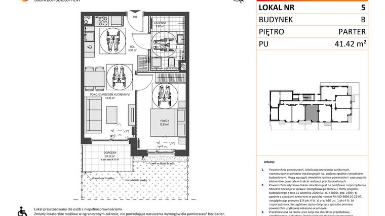 Rzut - Mieszkanie na sprzedaż 2 pokoje o powierzchni 41,42 m² - numer B5 w Przystań Brzeźno etap 1.2
