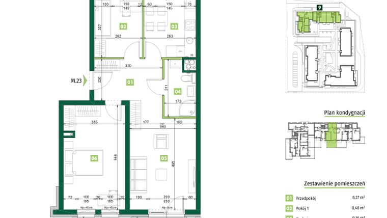 Rzut - Mieszkanie na sprzedaż 3 pokoje o powierzchni 68,6 m² - numer 9.23 w Zielona Przystań