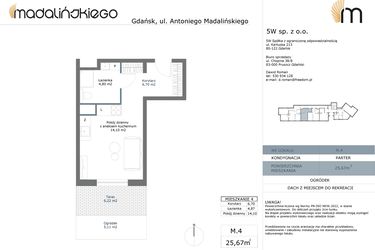 Rzut - Mieszkanie na sprzedaż 1 pokój o powierzchni 25,67 m² - numer M04 w Madalińskiego