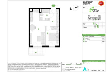 Rzut - Mieszkanie na sprzedaż 2 pokoje o powierzchni 38,66 m² - numer A.82 w Osiedle Zielna IV