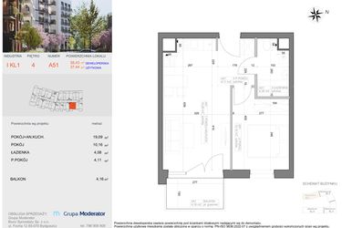 Rzut - Mieszkanie na sprzedaż 2 pokoje o powierzchni 37,44 m² - numer I-A51 w Industria etap I-A