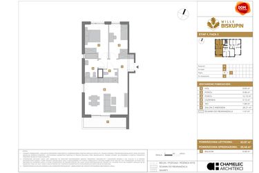 Rzut - Mieszkanie na sprzedaż 3 pokoje o powierzchni 65,44 m² - numer G.9 w Wille Biskupin II