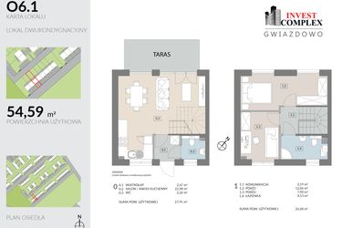 Rzut - Mieszkanie na sprzedaż 3 pokoje o powierzchni 54,59 m² - numer O6.1 w Osiedle Gwiazdowo etap 9