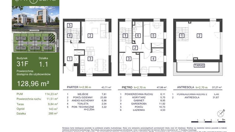 Rzut - Dom na sprzedaż 5 pokoi o powierzchni 128,96 m² - numer 31F w Osiedle Żywiczna