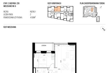 Rzut - Mieszkanie na sprzedaż 2 pokoje o powierzchni 41,56 m² - numer 22K/06 w NATURAMA II
