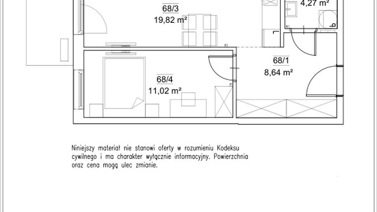 Rzut - Mieszkanie na sprzedaż 2 pokoje o powierzchni 43,75 m² - numer 5A/68 w FORTnatura etap II