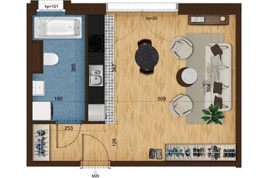 Rzut - Mieszkanie na sprzedaż 1 pokój o powierzchni 34,29 m² - numer 6.26 w Nowe Zabrze