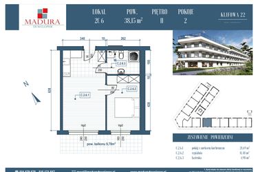 Rzut - Mieszkanie na sprzedaż 2 pokoje o powierzchni 38,15 m² - numer C.2.6 w Rewal ul. Klifowa 22